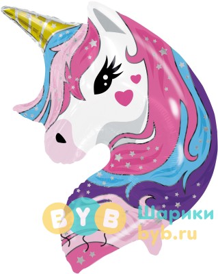 Шар фольгированный "Голова, Волшебный единорог"