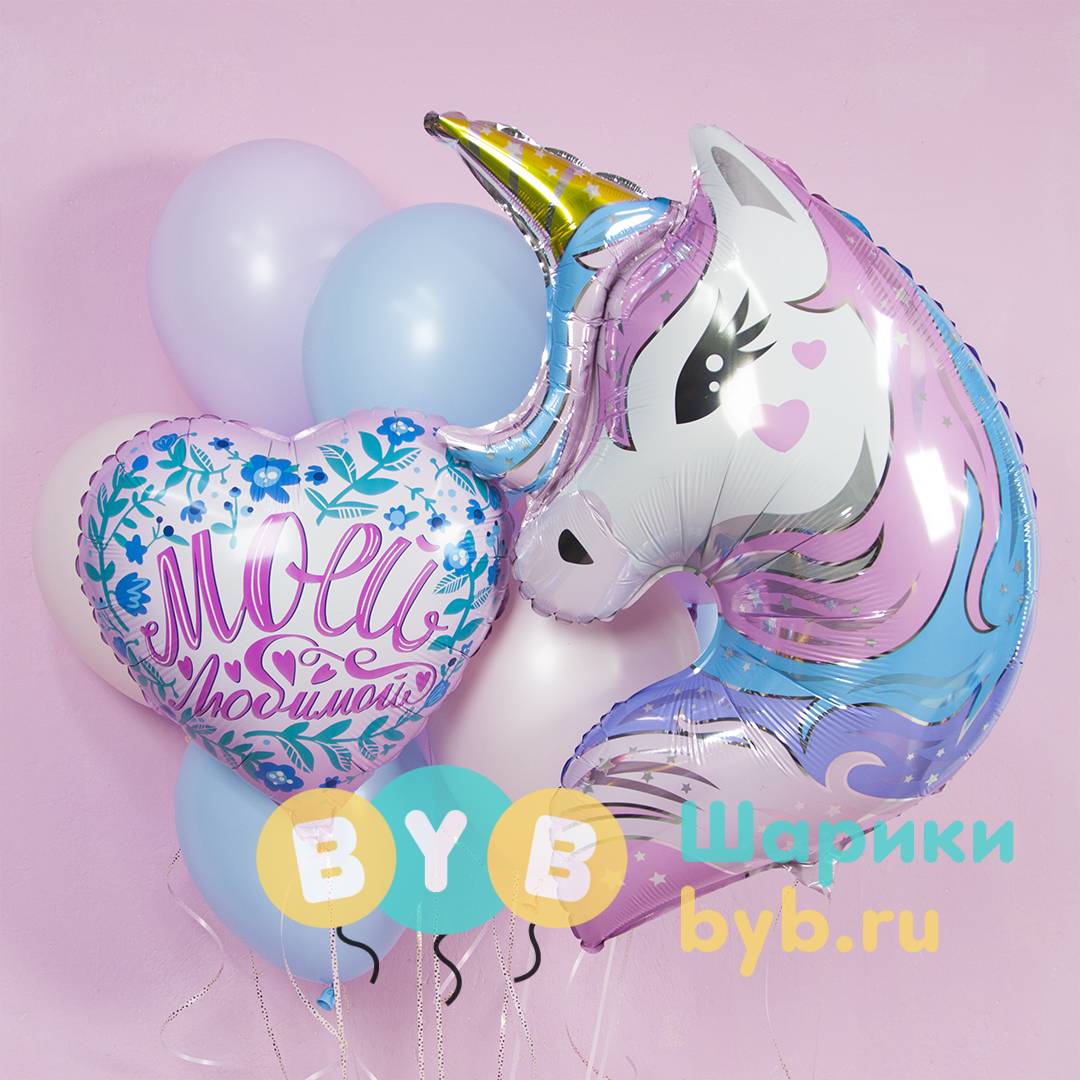 Шар фольгированный "Голова, Волшебный единорог"