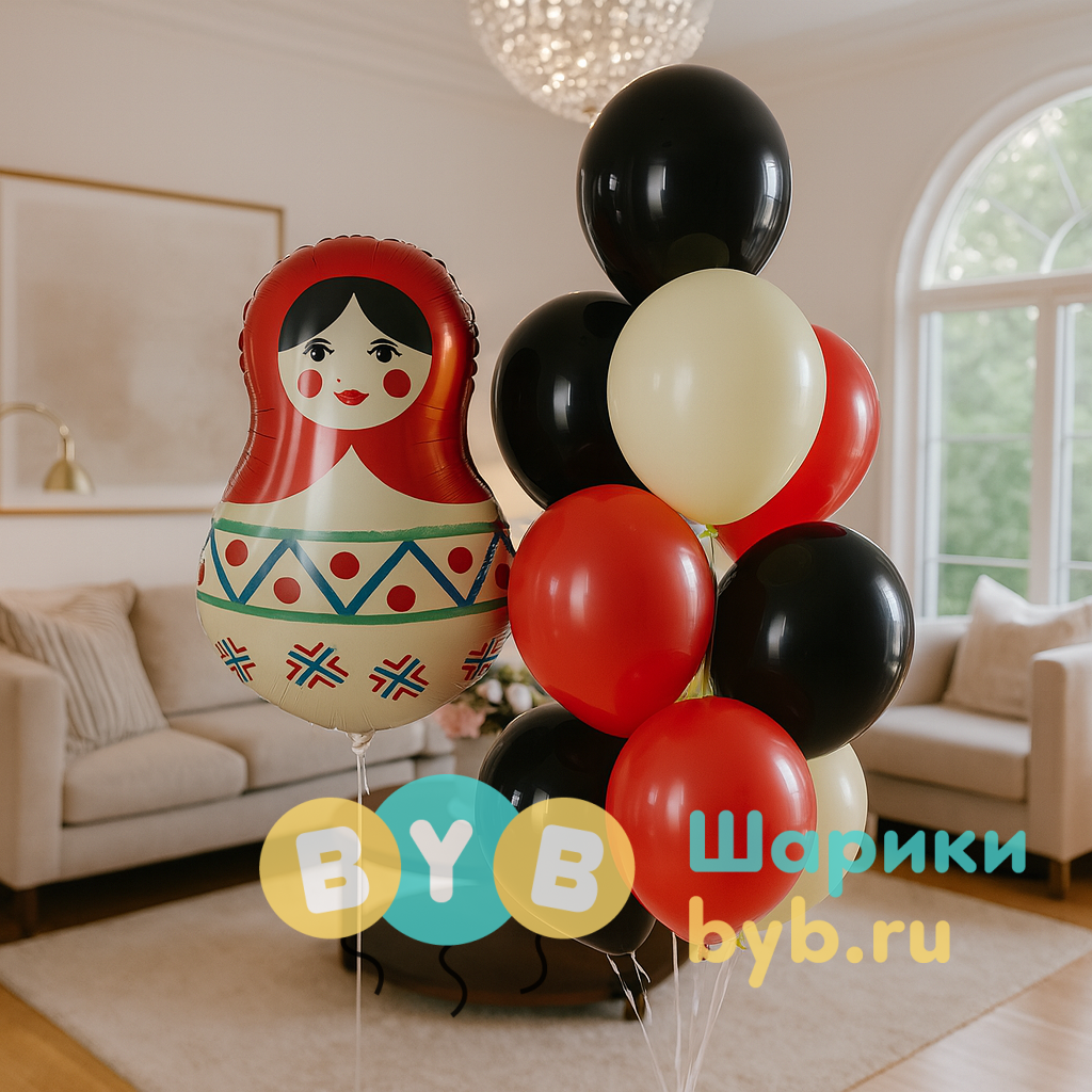 Комплект воздушных шаров "Матрешка Русский узор"