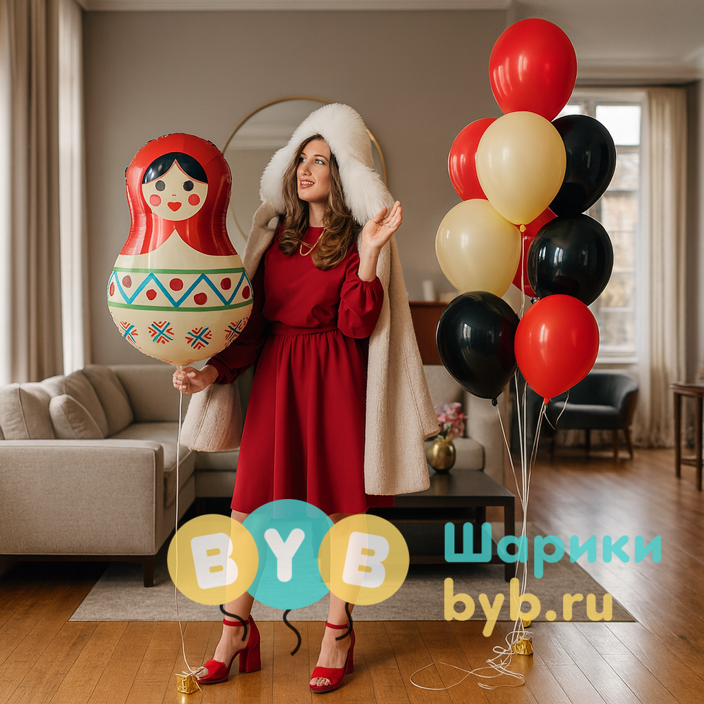 Комплект воздушных шаров "Матрешка Русский узор"