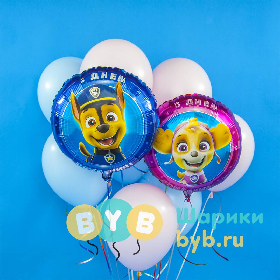 Фольгированный шар "Щенячий Патруль, С Днем Рождения! Скай" розовый