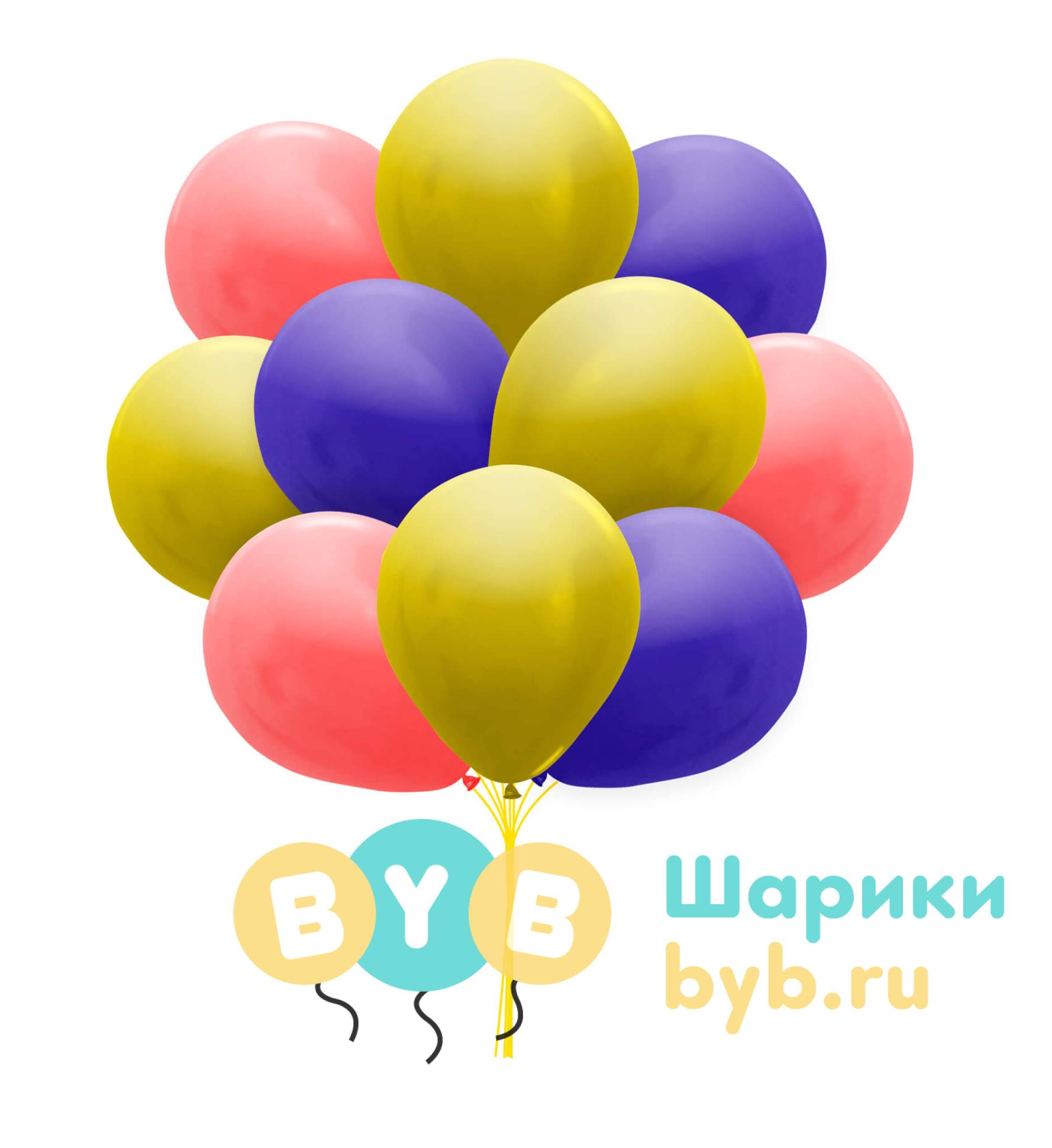 Облако шаров красные, золотые и темно-синие (металлик)
