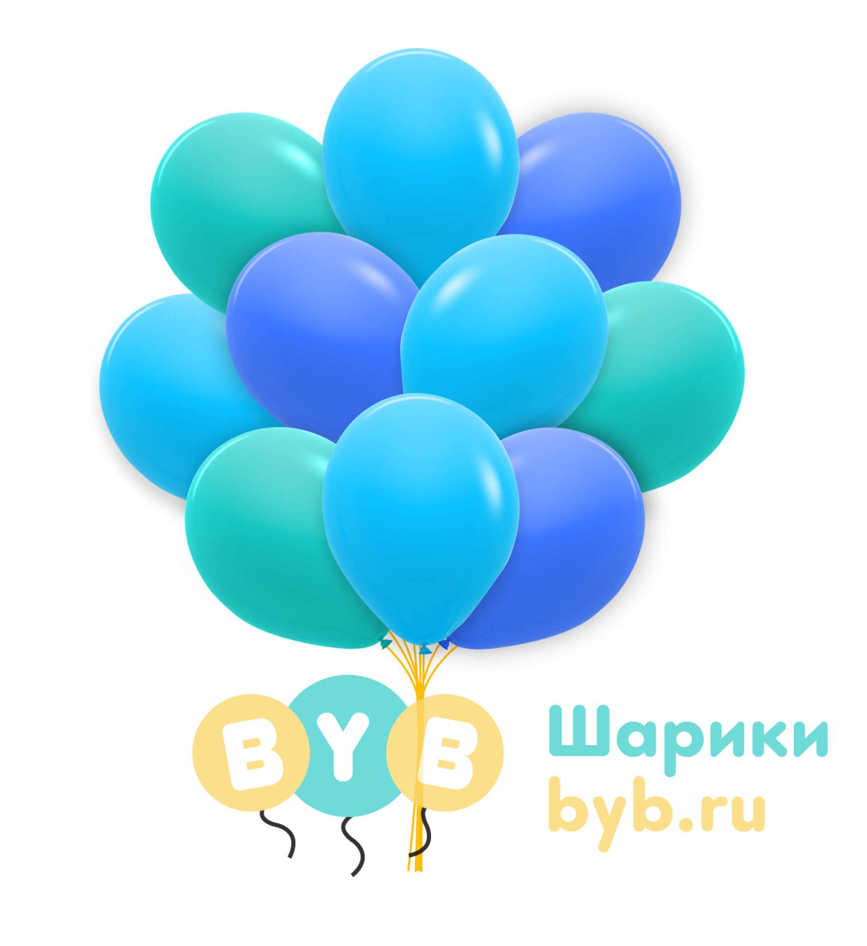 Облако шаров голубые, синие и тиффани (пастель)
