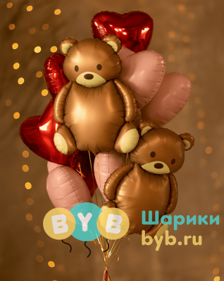 Большой фонтан из шаров с мишками