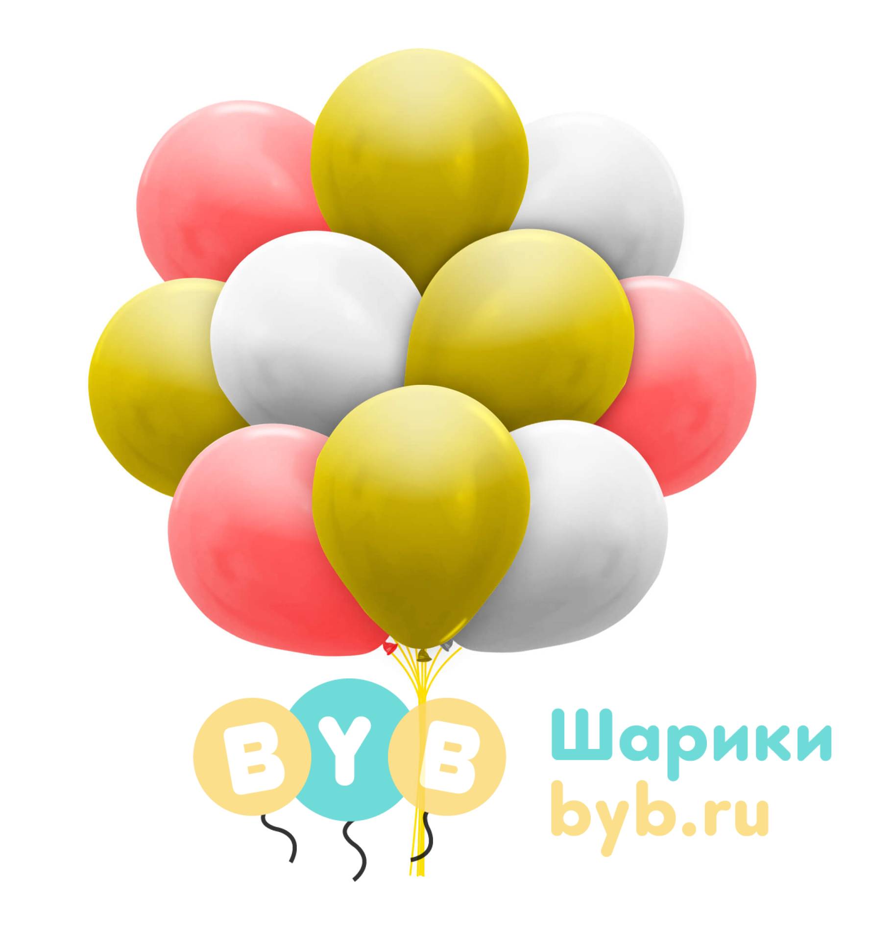 Облако шаров красные, золотые и белые (металлик)