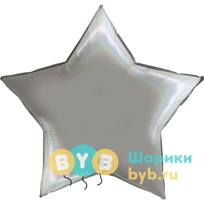 Шар фольгированный "Звезда большая" 91см, платиновое серебро голография