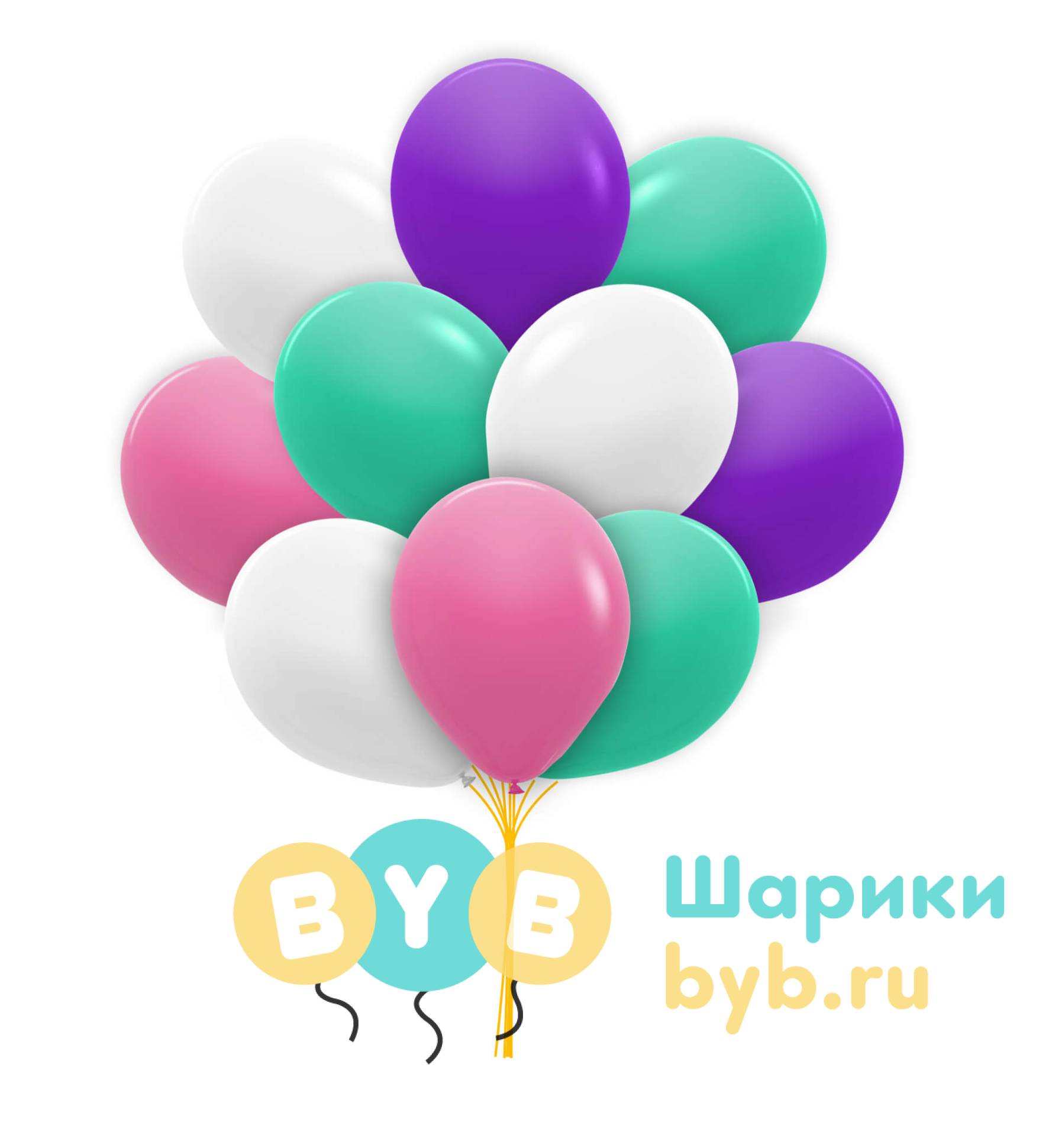 Облако шаров белые, розовые, фиолетовые и тиффани (пастель)