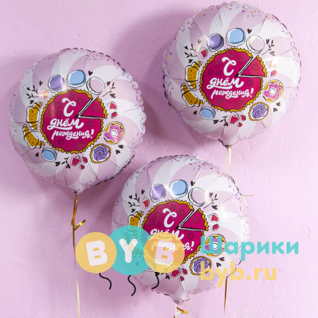 Шар фольгированный "С Днем Рождения! (тортик)"