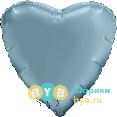 Шар фольгированный сердце, стальной синий сатин