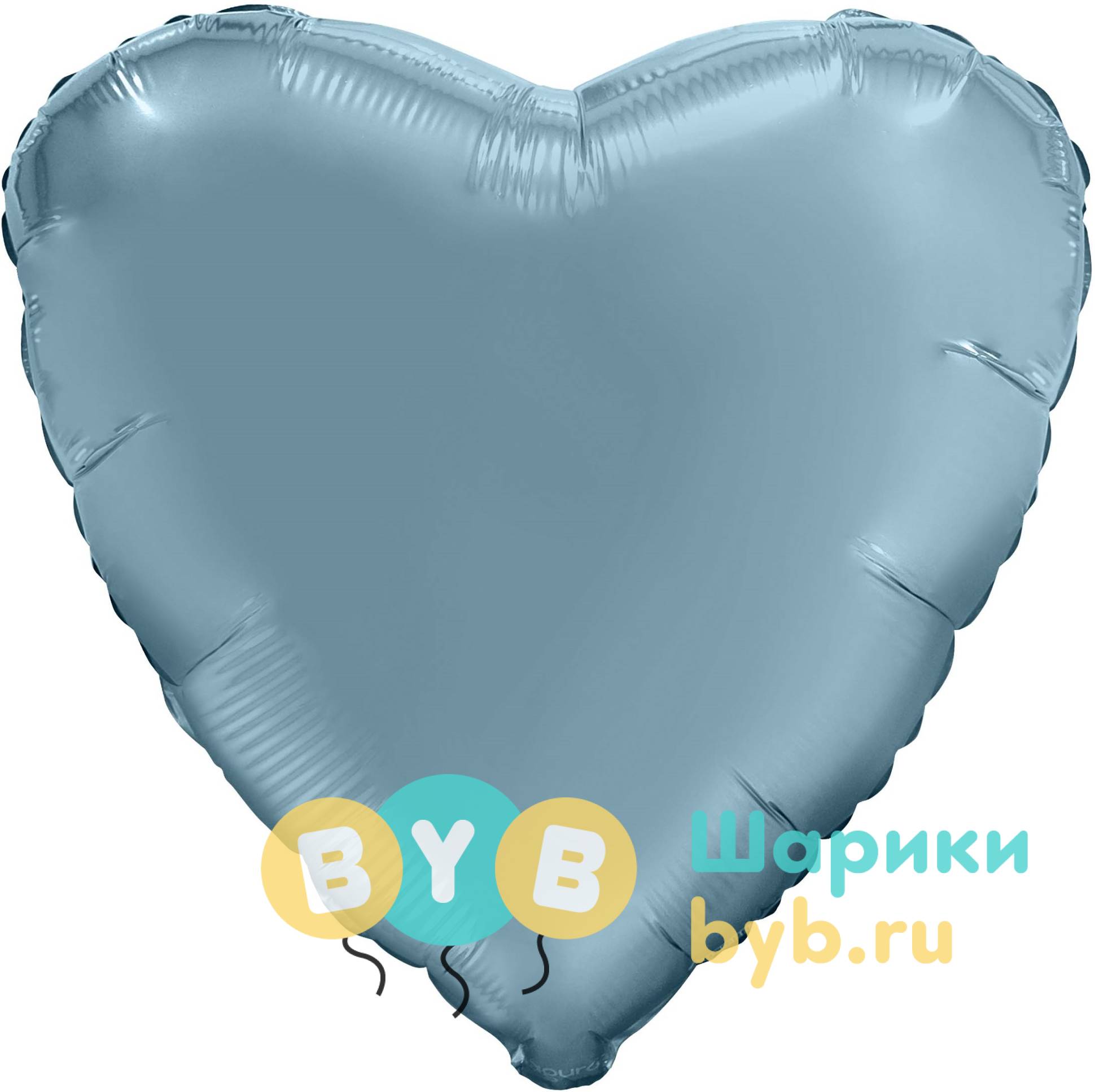 Шар фольгированный сердце, стальной синий сатин