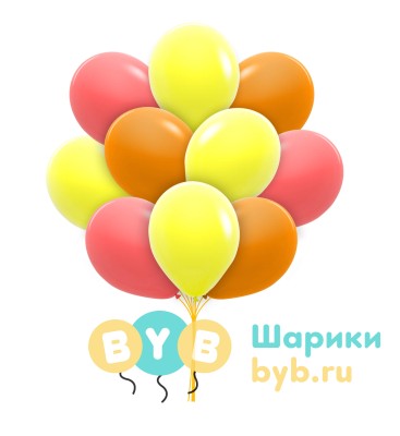 Облако шаров красные, желтые и оранжевые (пастель)