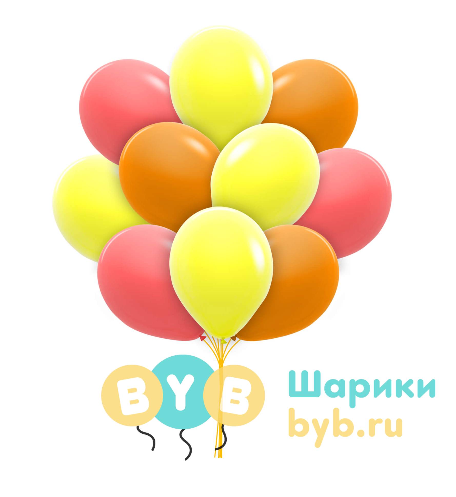 Облако шаров красные, желтые и оранжевые (пастель)