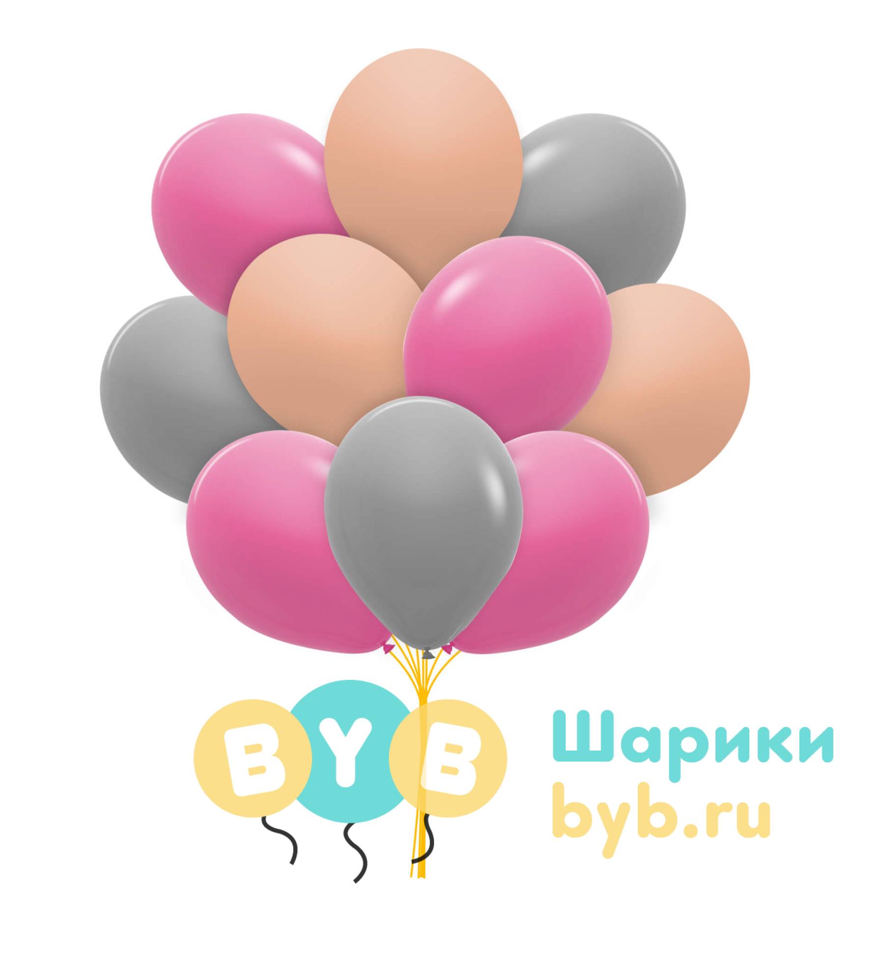 Облако шаров розовые, персиковые и серые (пастель)