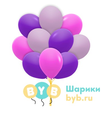 Облако шаров фиолетовые, сиреневые и фуксия (пастель)