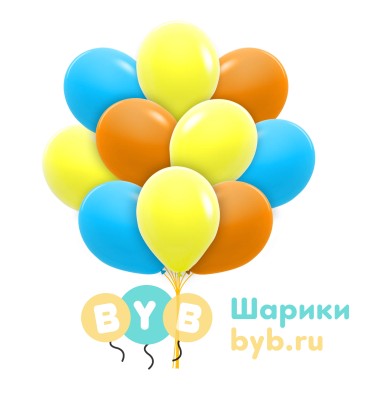 Облако шаров голубые, желтые и оранжевые (пастель)