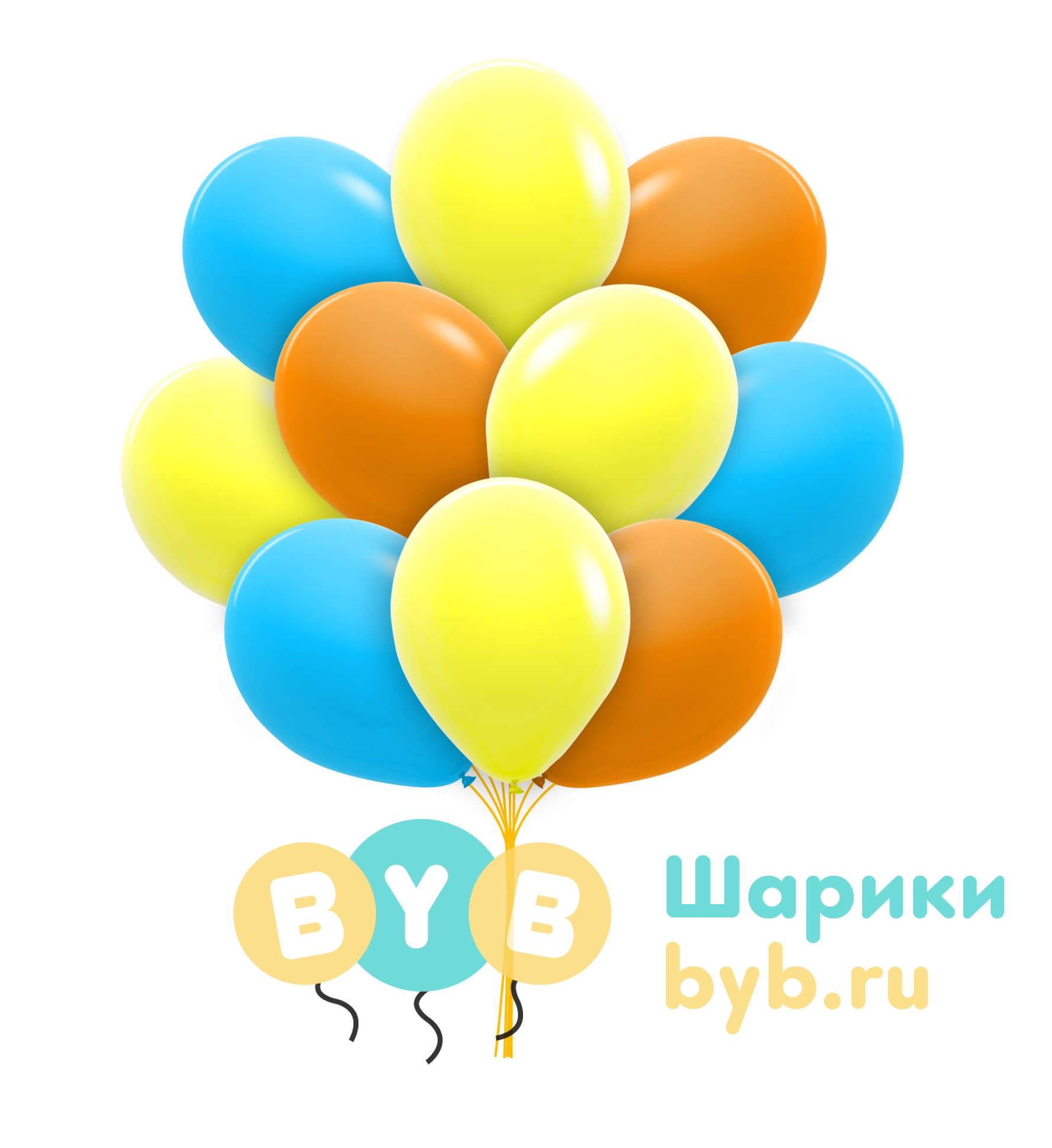 Облако шаров голубые, желтые и оранжевые (пастель)