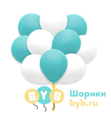 Облако шаров Бирюзово-белый