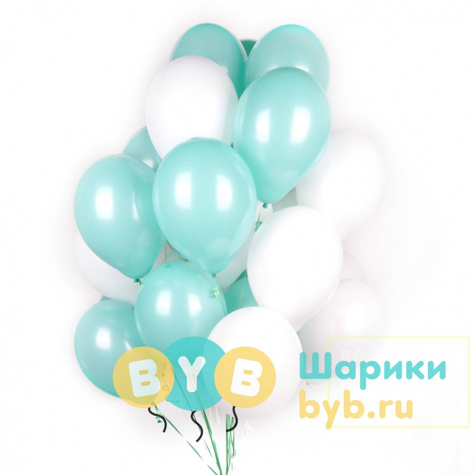 Облако шаров Бирюзово-белый
