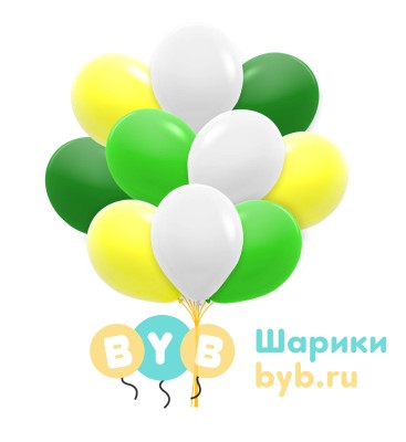 Облако шаров белые, желтые, зеленые и салатовые (пастель)