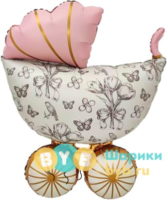 Шар фигурный "Коляска Ретро, Розовый, Сатин"