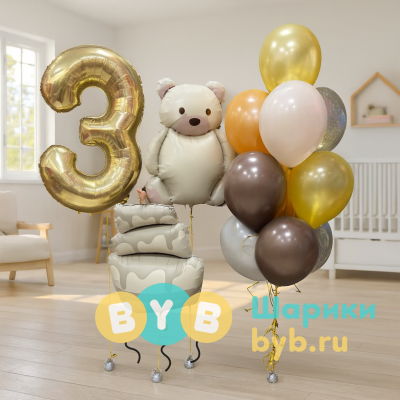 Сет воздушных шаров с мишкой и тортиком