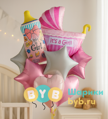 Букет шаров в роддом для девочки 1780-12634