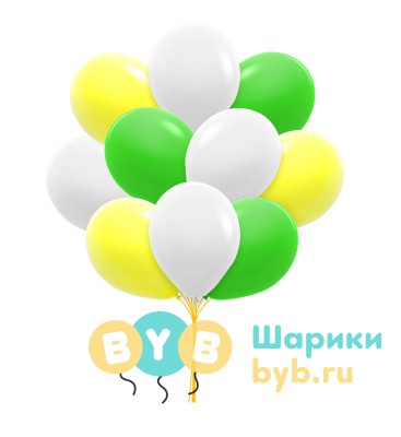 Облако шаров белые, желтые и салатовые (пастель)
