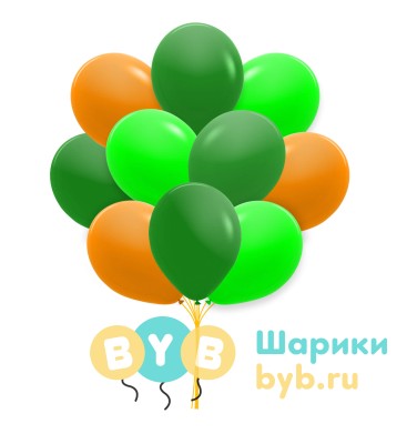 Облако шаров оранжевые, зеленые и салатовые (пастель)