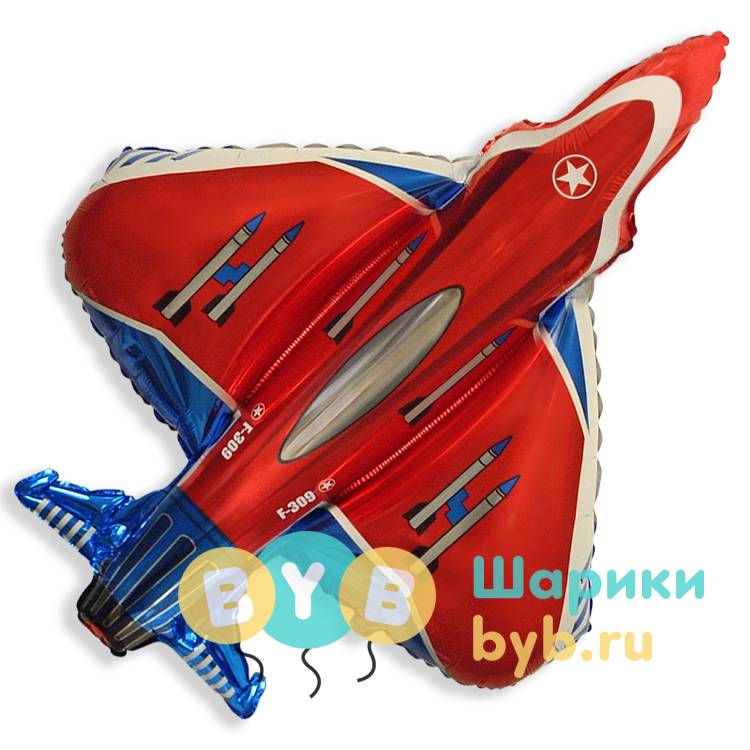 Шар фольгированный "Самолет Истребитель, Красный"