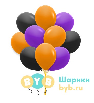 Облако шаров фиолетовые, оранжевые и черные (пастель)