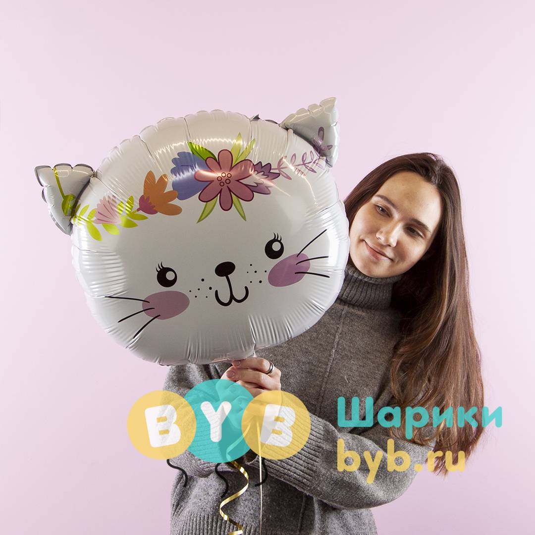 Шар фольгированный "Котенок в цветах"