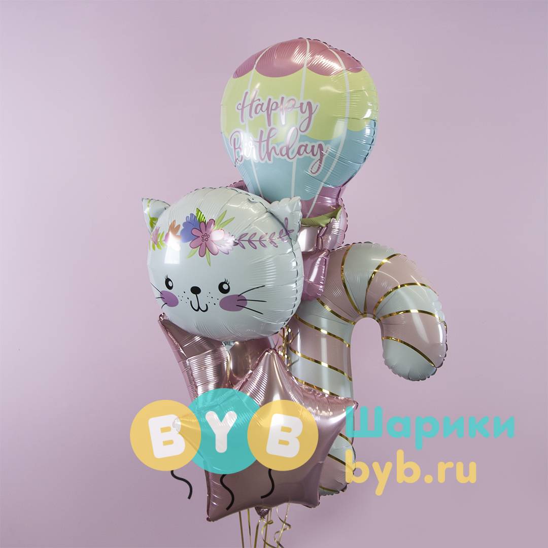 Шар фольгированный "Котенок в цветах"