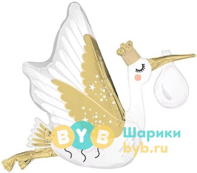 Шар фольгированный "Аист" золото