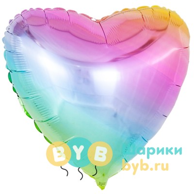Шар фольгированный "Сердце большое" 81 см нежная радуга, градиент