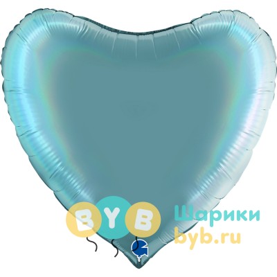Шар фольгированный "Сердце большое" 91см, лазурно-голубой, голография