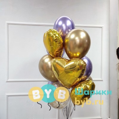 Букет из золотых и фиолетовых шаров