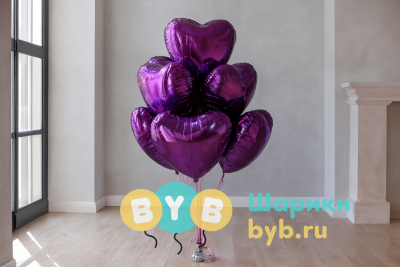 Букет шаров из пурпурных сердец