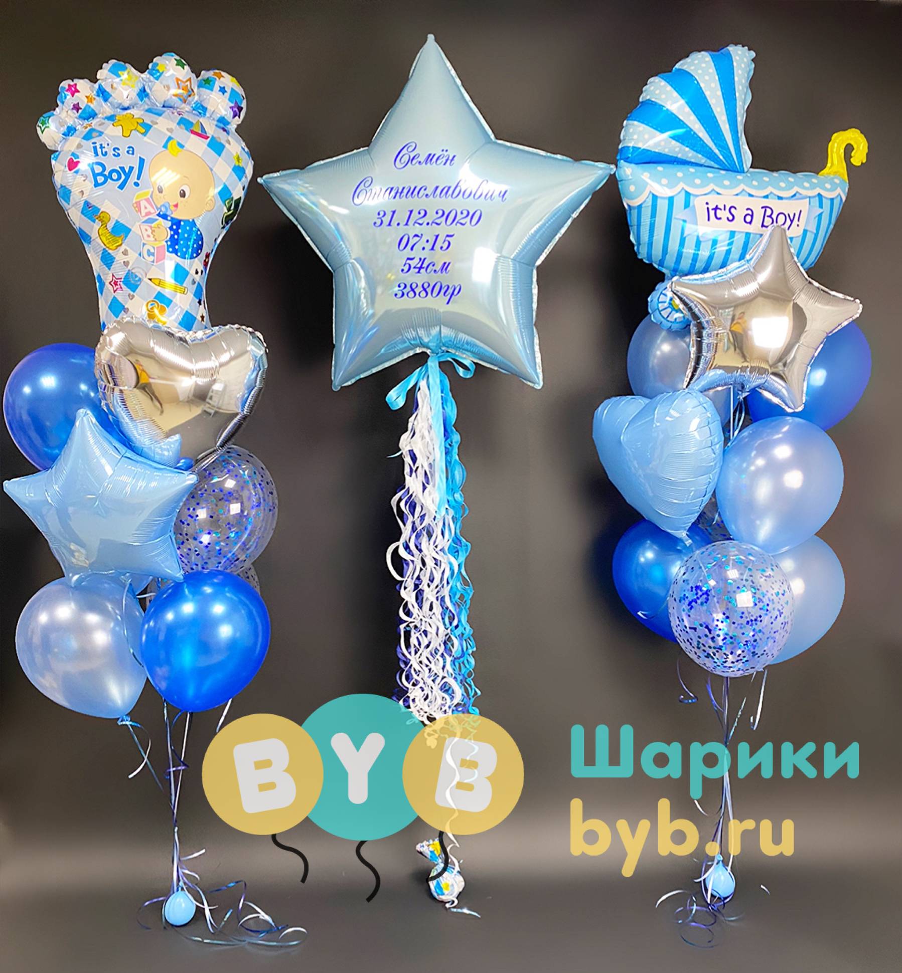 Шары на выписку мальчика с метрикой