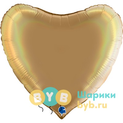 Шар фольгированный "Сердце большое" 91см, шампань голография