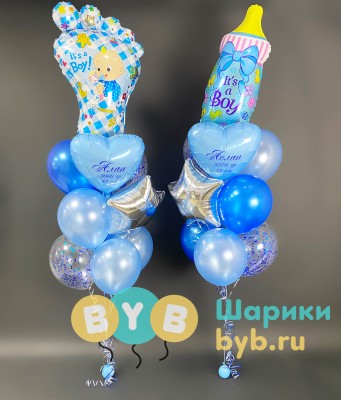 Шары на выписку мальчика с ножкой и бутылочкой